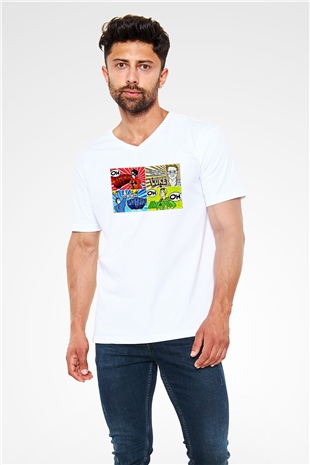 5 Seconds Of Summer Baskılı Unisex Beyaz V Yaka Tişört