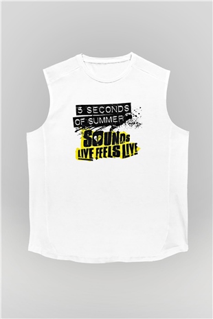 5 Seconds Of Summer Baskılı Unisex Beyaz Kolsuz Tişört