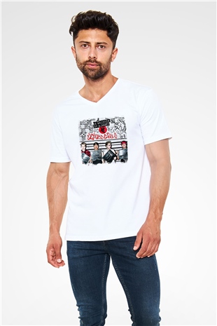 5 Seconds Of Summer Baskılı Unisex Beyaz V Yaka Tişört