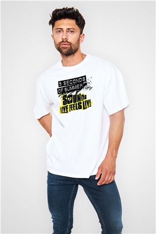 5 Seconds Of Summer Baskılı Unisex Beyaz Oversize Tişört