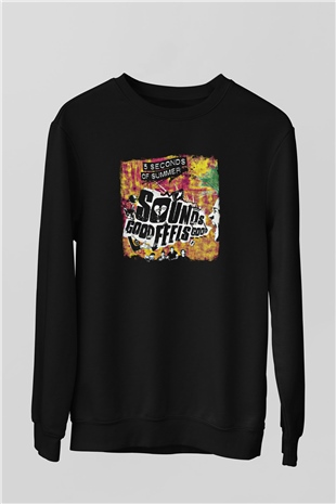 5 Seconds Of Summer Baskılı Unisex Siyah Sweatshirt