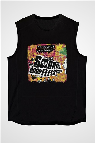 5 Seconds Of Summer Baskılı Unisex Siyah Kolsuz Tişört