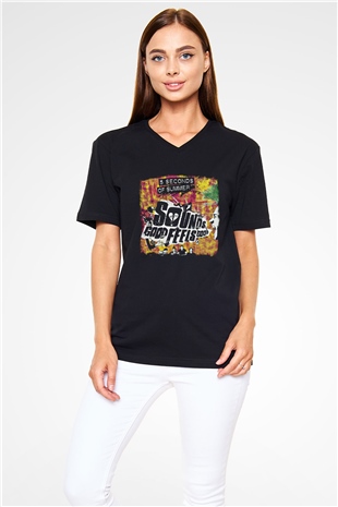 5 Seconds Of Summer Baskılı Unisex Siyah V Yaka Tişört