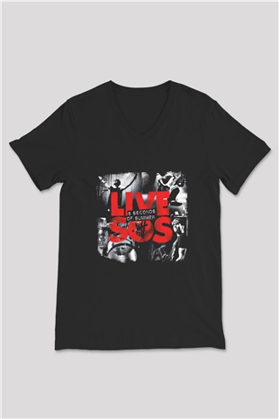 5 Seconds Of Summer Baskılı Unisex Siyah V Yaka Tişört