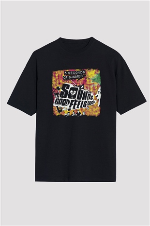 5 Seconds Of Summer Baskılı Unisex Siyah Oversize Tişört