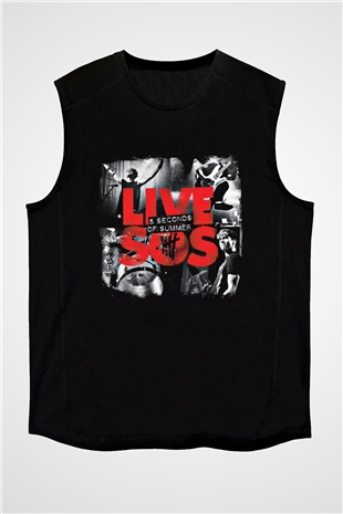 5 Seconds Of Summer Baskılı Unisex Siyah Kolsuz Tişört