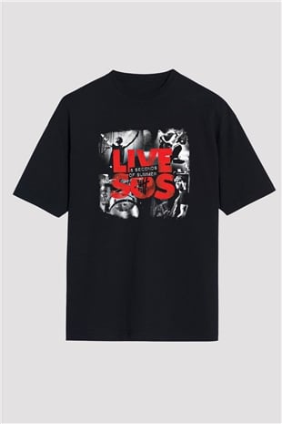 5 Seconds Of Summer Baskılı Unisex Siyah Oversize Tişört