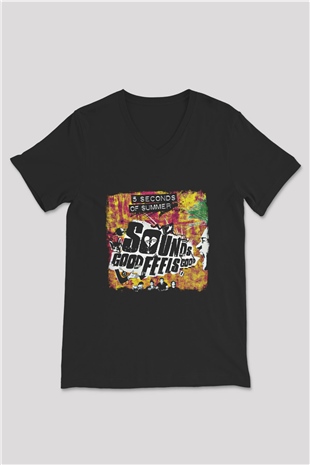 5 Seconds Of Summer Baskılı Unisex Siyah V Yaka Tişört