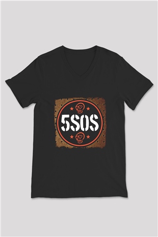 5 Seconds Of Summer Baskılı Unisex Siyah V Yaka Tişört
