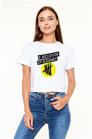 5 Seconds Of Summer Beyaz Croptop Tişört