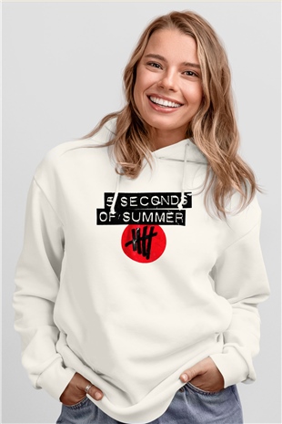 5 Seconds Of Summer Beyaz Unisex Kapşonlu Sweatshirt