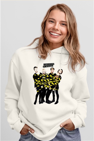 5 Seconds Of Summer Beyaz Unisex Kapşonlu Sweatshirt