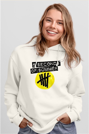 5 Seconds Of Summer Beyaz Unisex Kapşonlu Sweatshirt