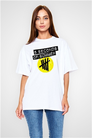 5 Seconds Of Summer Beyaz Unisex Oversize Tişört T-Shirt