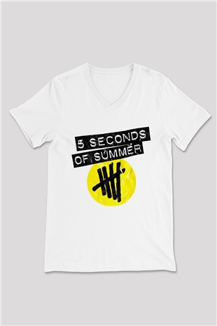 5 Seconds Of Summer Beyaz Unisex V Yaka Tişört T-Shirt