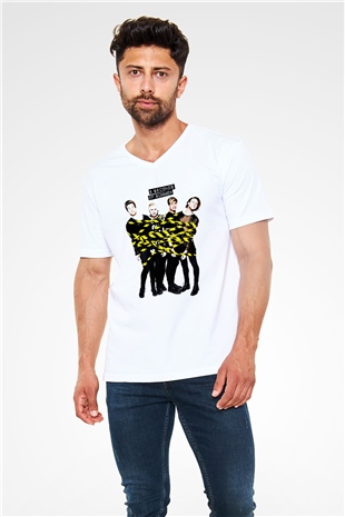 5 Seconds Of Summer Beyaz Unisex V Yaka Tişört T-Shirt