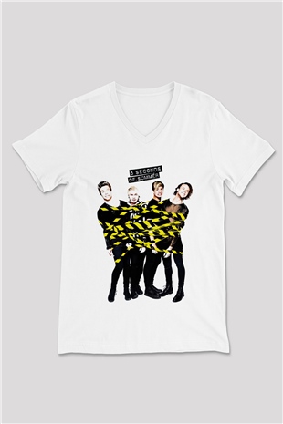 5 Seconds Of Summer Beyaz Unisex V Yaka Tişört T-Shirt
