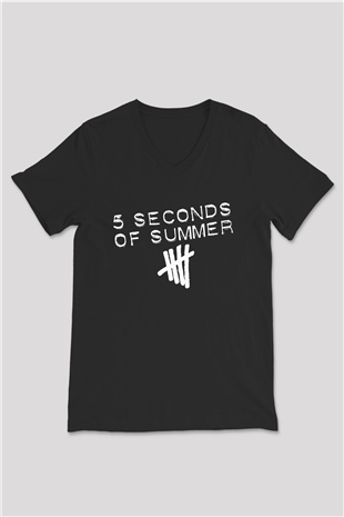 5 Seconds Of Summer Siyah Unisex V Yaka Tişört T-Shirt