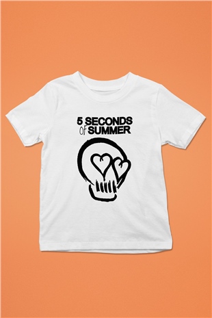 5 Seconds Of Summer Skull Logo Baskılı Beyaz Unisex Çocuk Tişört