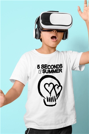 5 Seconds Of Summer Skull Logo Baskılı Beyaz Unisex Çocuk Tişört