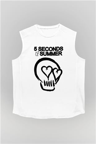 5 Seconds Of Summer Skull Logo Beyaz Unisex Kolsuz Tişört