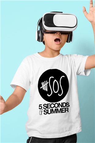 5 Seconds Of Summer SOS Logo Baskılı Beyaz Unisex Çocuk Tişört