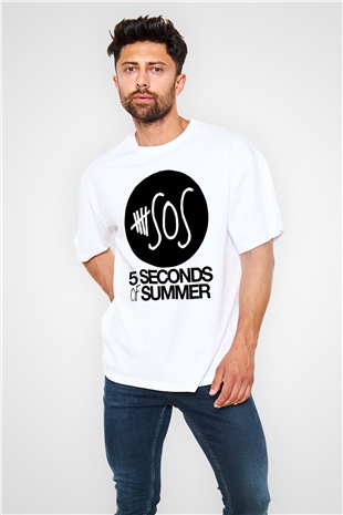 5 Seconds Of Summer SOS Logo Beyaz Unisex Oversize Tişört T-Shirt