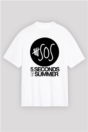 5 Seconds Of Summer SOS Logo Beyaz Unisex Oversize Tişört T-Shirt