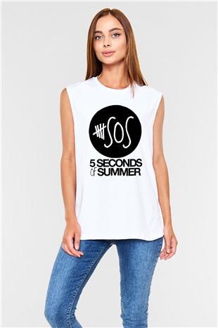 5 Seconds Of Summer SOS Logo Beyaz Unisex Kolsuz Tişört