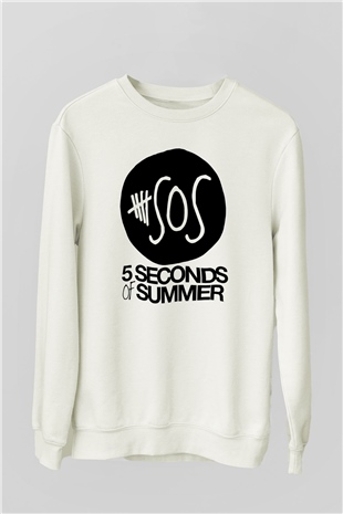 5 Seconds Of Summer SOS Logo Beyaz Unisex Sweatshirt