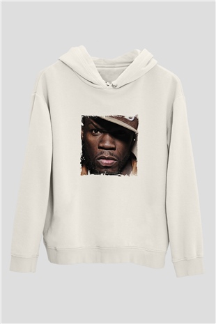 50 Cent Baskılı Unisex Beyaz Hoodie