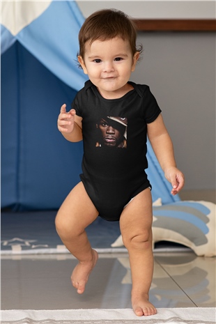 50 Cent Baskılı Unisex Siyah Bebek Body - Zıbın