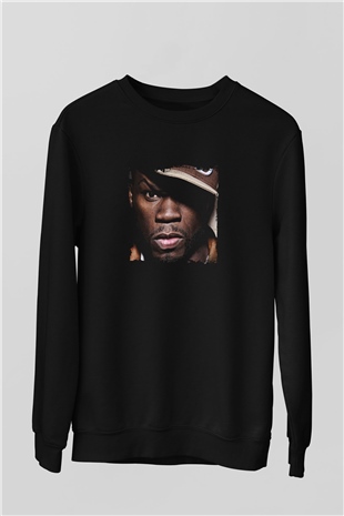 50 Cent Baskılı Unisex Siyah Sweatshirt
