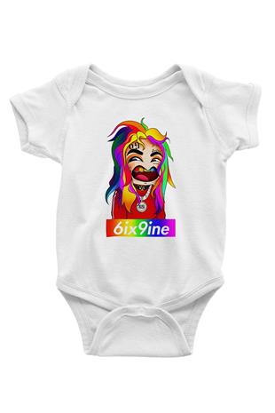 6ix9ine Baskılı Beyaz Unisex Bebek Body - Zıbın