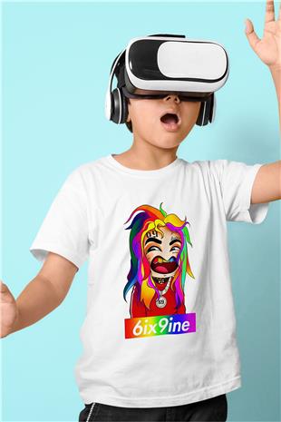 6ix9ine Baskılı Beyaz Unisex Beyaz Çocuk Tişört - Tshirt