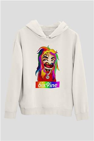 6ix9ine Baskılı Beyaz Unisex Kapüşonlu Sweatshirt