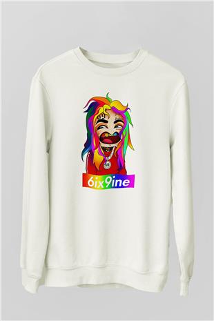 6ix9ine Baskılı Beyaz Unisex Sweatshirt