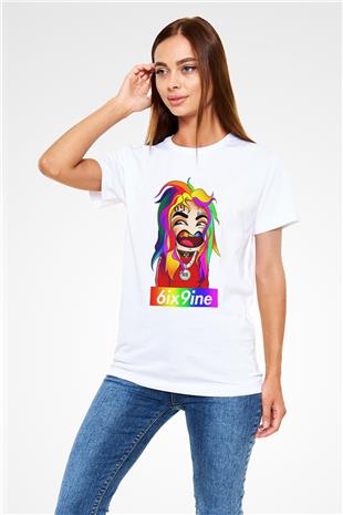 6ix9ine Baskılı Unisex Beyaz Tişört - Tshirt