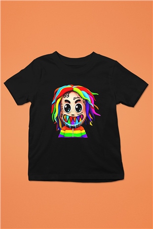6ix9ine Baskılı Unisex Siyah Çocuk Tişört - Tshirt