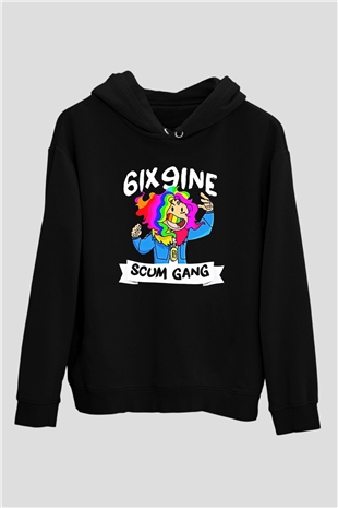 6ix9ine Baskılı Unisex Siyah Hoodie