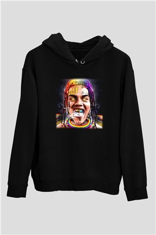 6ix9ine Baskılı Unisex Siyah Hoodie