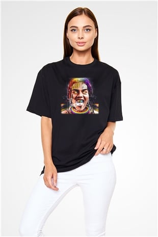 6ix9ine Baskılı Unisex Siyah Oversize Tişört - Tshirt
