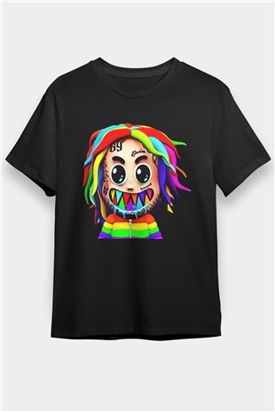 6ix9ine Baskılı Unisex Siyah Tişört - Tshirt