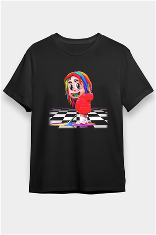 6ix9ine Baskılı Unisex Siyah Tişört - Tshirt