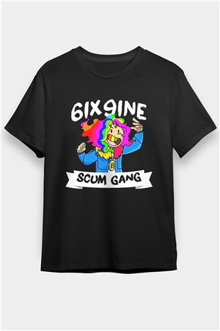 6ix9ine Baskılı Unisex Siyah Tişört - Tshirt