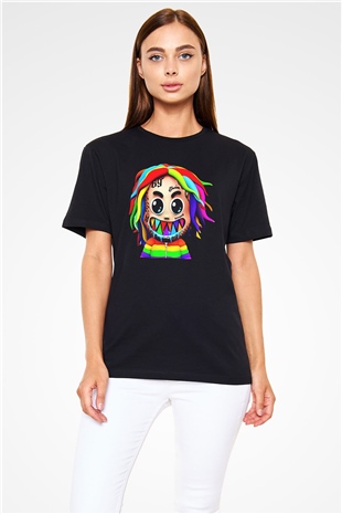 6ix9ine Baskılı Unisex Siyah Tişört - Tshirt
