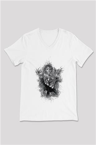 A Boosie Wit Da Hoodie Baskılı Beyaz Unisex V Yaka Tişört - Tshirt