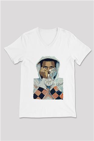 A Boosie Wit Da Hoodie Baskılı Beyaz Unisex V Yaka Tişört - Tshirt