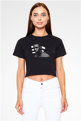 A Boosie Wit Da Hoodie Baskılı Siyah Crop Top Kadın Tişört - Tshirt