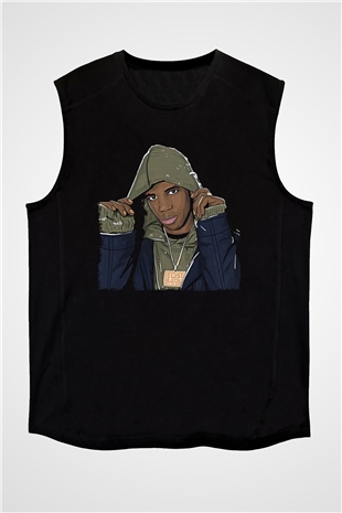 A Boosie Wit Da Hoodie Baskılı Unisex Siyah Kolsuz Tişört - Tshirt
